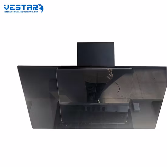 Наклонная вытяжка с черной панелью из закаленного стекла, кнопка